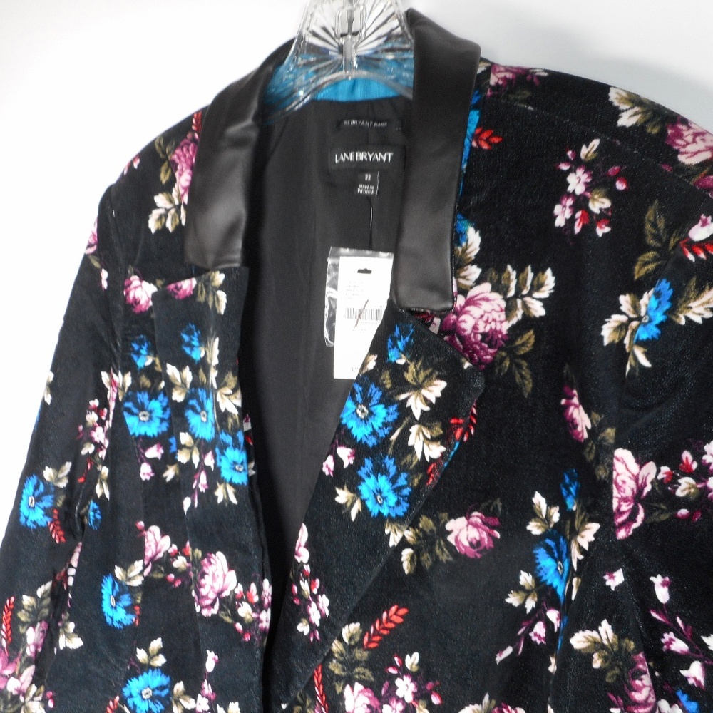 NWT Lane Bryant Blazer Black Floral Women's 22 Velvet Jacket Button Career